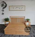 新中式禅意老榆木免漆可上色实木简约时尚大床/双人床/床头柜家具