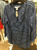 H&M HM 女装专柜正品代购 4月  长款亚麻蓝色印花长袖衬衫 现货