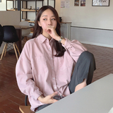 韩国代购2016秋季新款韩版甜美宽松长袖衬衫女百搭粉色衬衣上衣潮