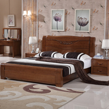 榆木床实木床1.8米大床双人床全实木 简约卧室家具婚床实木雕花床