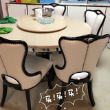 欧式餐桌圆形餐桌椅组合简约现代8人带转盘大理石圆桌饭桌不锈钢