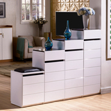 新款高低黑白现代简约鞋柜时尚环保创意双面钢琴烤漆组合隔断柜凳
