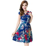 2016夏季新款韩版中老年连衣裙短袖大码显瘦中长款裙子中年妈妈装