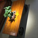 正品餐桌实木组合艺术金属多功能原木美式乡村长方形做旧松木茶桌