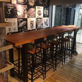 loft实木长桌星巴克咖啡厅奶茶店桌椅组合长方形酒吧台餐桌高脚椅