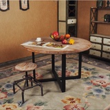 欧式实木铁艺家具做旧小圆桌仿古铁木组合圆形茶几咖啡桌实木餐桌