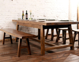 美式乡村风格老榆木餐桌新古典全实木餐台法式复古做旧书桌工作台