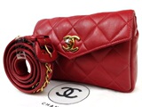 Mann日本代购二手正品Chanel香奈儿腰包 链条包手拿包 稀少红色