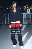 JERSEY C 蕾哈娜同款欧美中性黑白红条纹撞色直筒中长西装外套女
