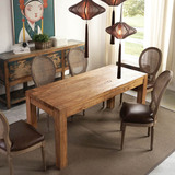 榆木餐桌素色免漆实木长方形餐桌[摆设]现代家具实木餐桌书写桌