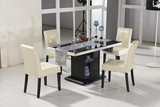 现代简约 时尚餐厅饭桌 黑橡木贴皮 钢化玻璃面铝合金包边007餐桌