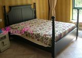 地中海实木床黑色1.8米双人床简约时尚床卧室大床架2013年婚床