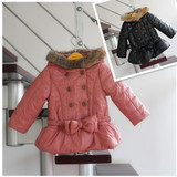 2014米米拉mimila正品冬季新款女童粉色带蕾丝帽皮衣棉衣 22J762D