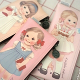 韩国代购afrocat正品 可爱英伦娃娃笔袋文具盒 化妆包笔刷收纳包