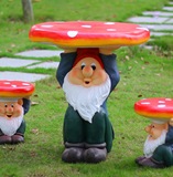 树脂花园庭院儿童摆件户外装饰工艺品卡通小矮人休闲蘑菇桌椅凳子