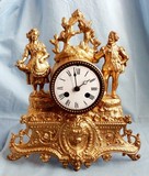 古董级德国圣锚牌瓷盘西洋雕塑人物机械座钟、壁炉钟、晒台钟