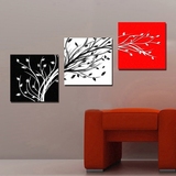 客厅无框画竖版现代玄关装饰画走廊楼梯挂画壁画抽象发财树黑白红