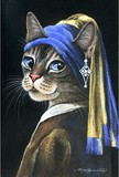 新款精准印花DMC十字绣套件 名画油画 HAE 动物猫咪 珍珠耳环小猫