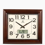 霸王实木创意挂钟挂表时钟表客厅大号长方形电子万年历温度石英钟