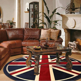 时尚英伦米字旗圆形地毯客厅茶几 卧室床边玄关手工腈纶地毯定制
