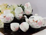 景德镇陶瓷 手绘水点桃花 8头茶具 茶叶罐 手绘茶具 7501瓷