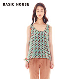 BasicHouse百家好夏新品韩版修身印花款无袖雪纺衬衫HNBL426C