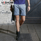 VIISHOW2014夏季漂白多口袋中腰男士新款男装直筒裤短裤牛仔裤