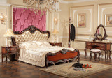 欧式田园双人床 法式高端实木真皮床 浪漫风格床深色古典床婚床