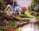 数字油画大幅画手绘diy数码彩绘山水风景花卉植人物记忆中的家园