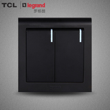 TCL罗格朗开关插座开关面板墙壁开关插座K5黑色二开单控带LED灯