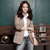 韩国原单秋季新款韩版修身豹纹中长款OL通勤气质显瘦小西装外套女