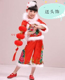 2014新款六一特价幼儿女童中国结红绿色背心灯笼裤套装民族演出服