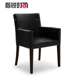 楷锐家用北欧餐椅现代简约新中式真皮椅子水曲柳软包实木书椅Y007