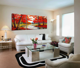 现代简约 客厅 卧室 红色枫叶林 装饰画 无框画 壁画 三联画