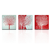 家居抽象手工油画 纯手绘装饰画 客厅组合挂画三拼红白发财树3J56