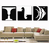 黑白抽象壁画|现代简约客厅装饰画|沙发背景墙无框画|时尚三联画