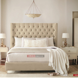 美式高背古典卧室双人床实木床麻布艺床后现代简约软包床软床定制