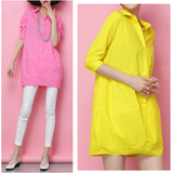 韩版清新宽松中袖纯棉中长款衬衫粉色夏季女装衬衣连衣裙白色上衣