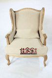 法式实木麻布老虎椅外贸复古做旧单人沙发椅美式仿古休闲沙发家具