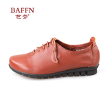 BAFFN/芭芬头层牛皮女鞋圆头系带平跟中口单鞋休闲鞋舒适中老年鞋