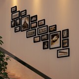 狮家客厅实木现代梯形照片墙 楼梯走廊相片墙 梯形相框墙组合