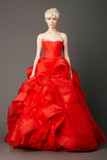 王薇薇vera wang2015冬季新款抹胸齐地红色新娘婚纱礼服