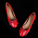 红色平底内增高单鞋真皮 坡跟韩版蝴蝶结 韩国甜美新款小码 女鞋