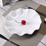 创意异形陶瓷盘子圆形纯白色汤盘荷叶盘酒店餐具碟子饭店家用菜盘