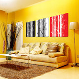 时尚客厅卧室装饰画三联组合无框画家居壁画 红白黑发财树