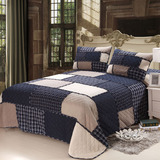 外贸原单蓝色拼布纯棉高档绗缝被拼布被床盖三件套被套四件套枕套
