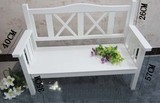韩式田园白色双人椅阳台椅休闲椅子 庭院长椅 靠背椅 实木椅