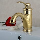 浴室洗手卫生间仿古典全铜镀金色茶壶单孔脸池台下面盆冷热水龙头
