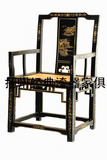 扬州漆器家具 彩绘嵌藤茶桌椅扶手椅太师椅 仿古手工实木家具