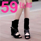 2014韩版夏季新款罗马女靴子内增高鱼嘴鞋女凉靴坡跟鞋短靴潮单靴